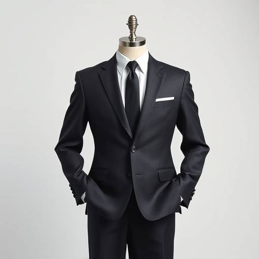 A well-fitted charcoal business suit on a mannequin