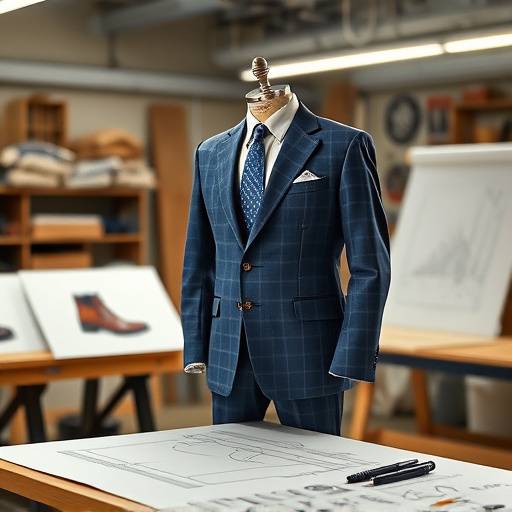 Sketch of a suit pattern on a drafting table